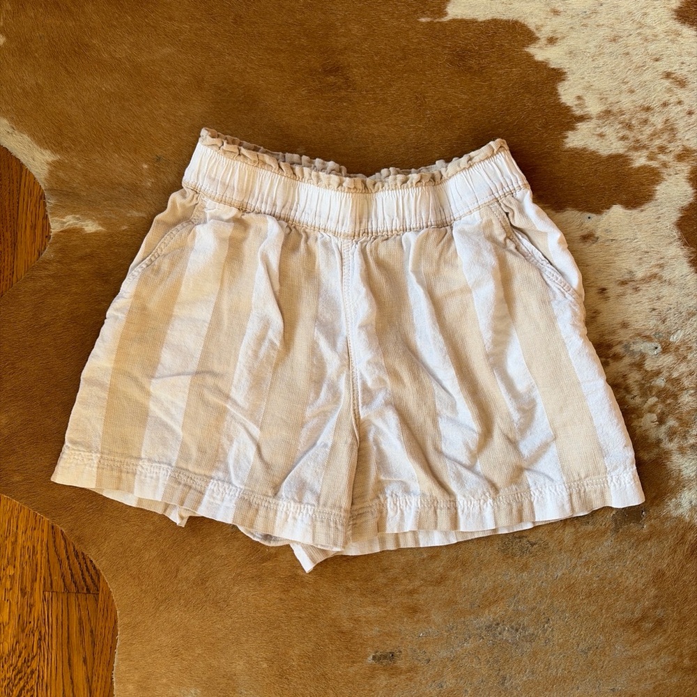 H&M Cream and Beige Linen Blend Striped Shorts